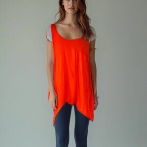 C&C California Asymmetrical Tunic Vibrant Orange Boho Beachy Layering Top